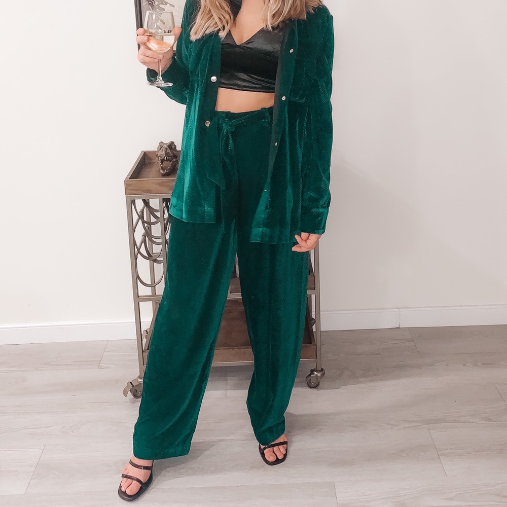 WORN ONCE Topshop velvet green set